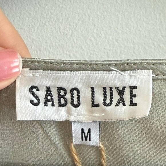 Sabo Dusty Sage Green Satin Long Sleeve Cutout Mini Dress - Picture 4 of 9